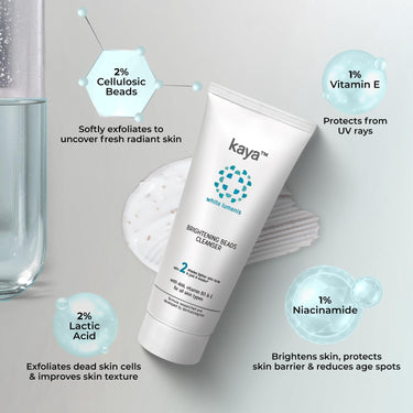 Kaya Clinic Brightening Beads Cleanser with AHA, Niacinamide, Vitamin E, Daily Use Exfoliating & Brightening Face Wash, Hydrating Cleanser for All Skin Types, 100ml